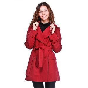 Women's Red Raincoat with Belt